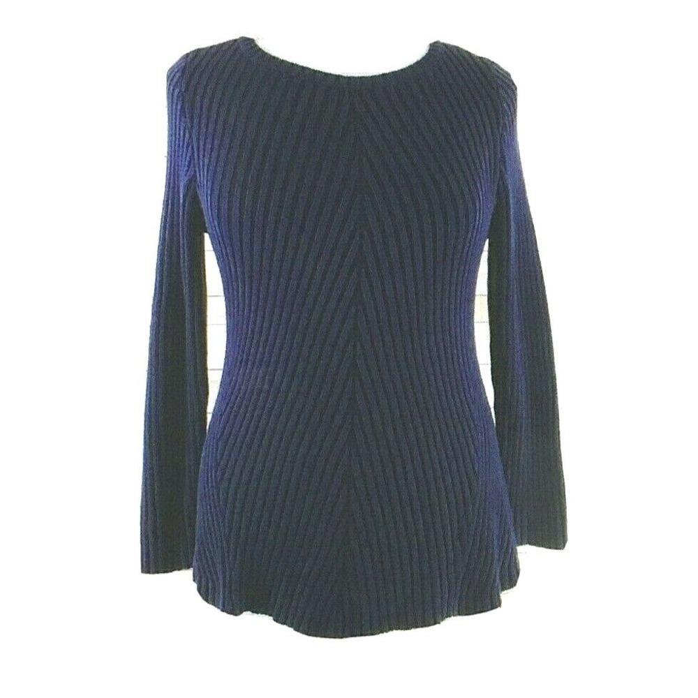 NWT STYLE CO Sweater 1X Dark Purple Chevron Rib Long Sl Stretch Pullover